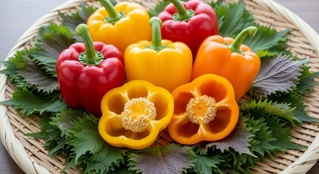 彩りを添えるピーマンや大葉のアレンジ