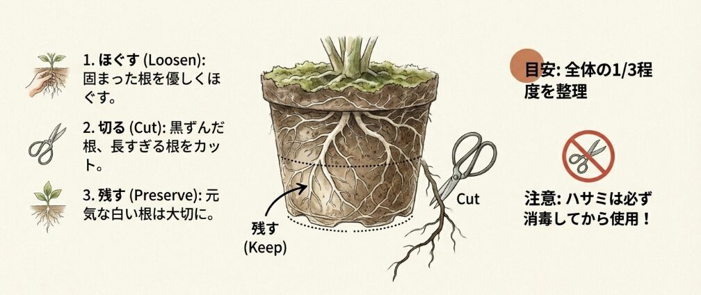 根を切る際の注意点と手順
