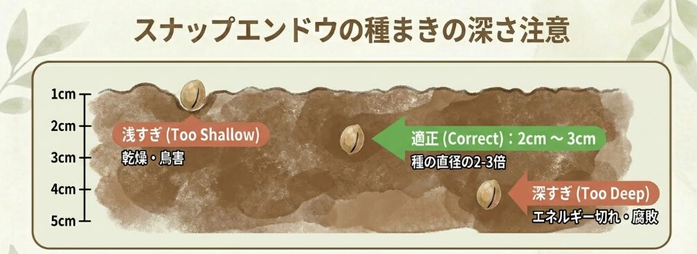 スナップエンドウの種まきの深さ注意