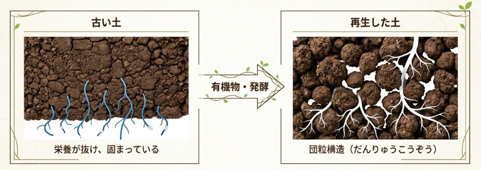 プランターの土を再生する米ぬかの力