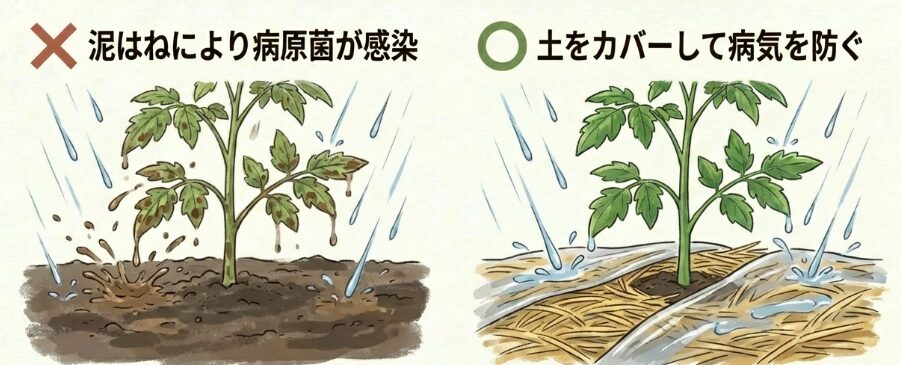 泥はね防止と病気予防の効果を確認