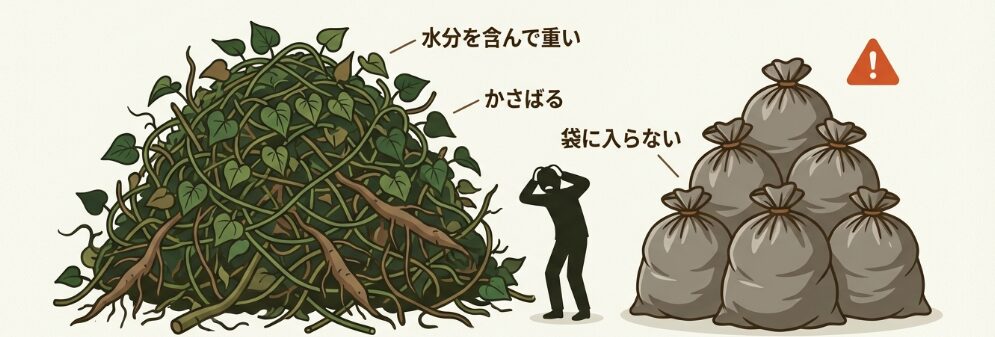 収穫後の大量の残渣処理が想像以上に大変な現実