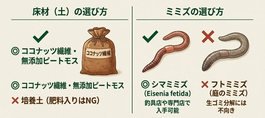 必要な土とミミズの種類