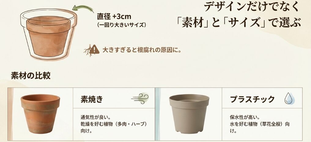 花の種類に合わせた鉢選び