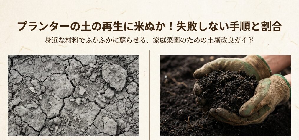 プランターの土の再生に米ぬか！