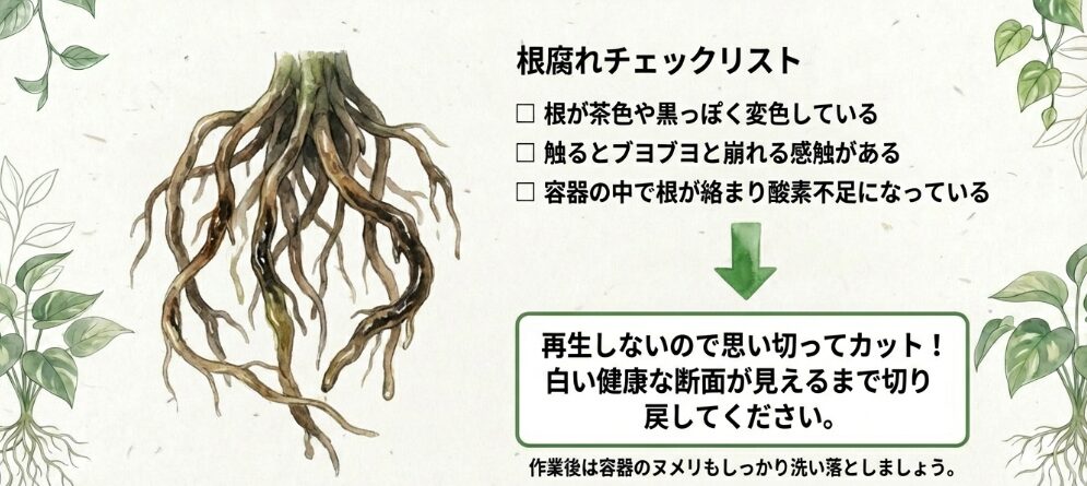 根腐れしている根の見分け方と処置