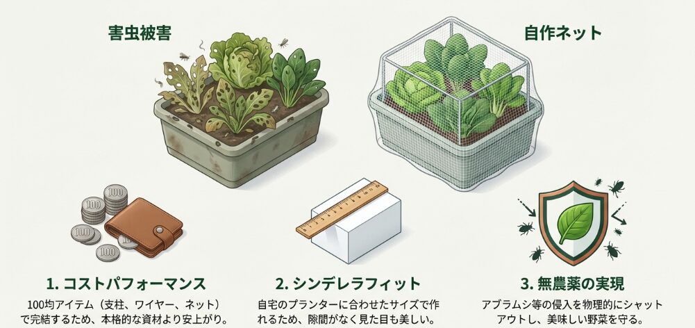 プランターの防虫ネットの自作アイデア