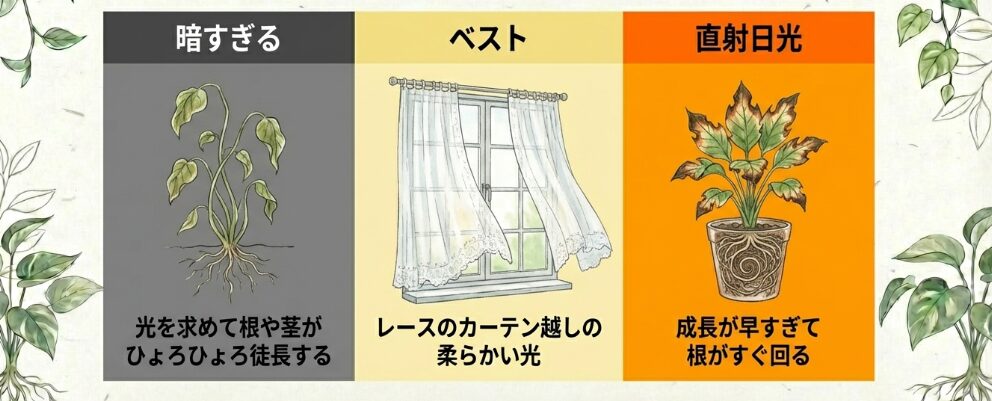 ポトスの水耕栽培で根が伸びすぎない環境づくり