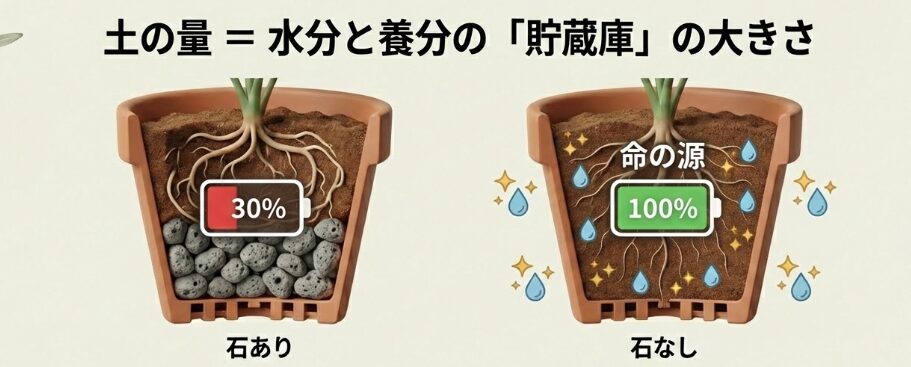 土の容量を確保して根を伸ばすメリット