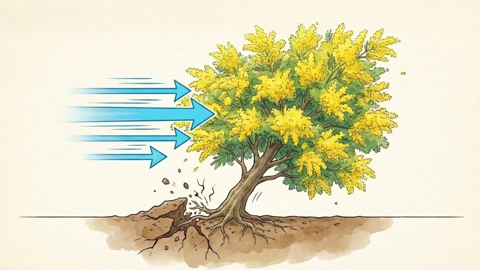 根が浅く強風で倒れるリスク