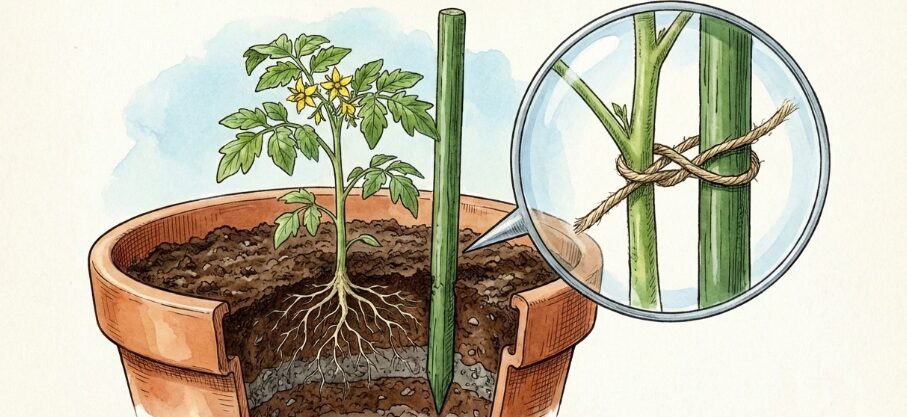 苗の植え付けと支柱の立て方
