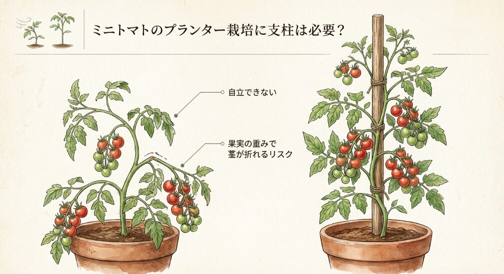 ミニトマトのプランター栽培に支柱は必要?
