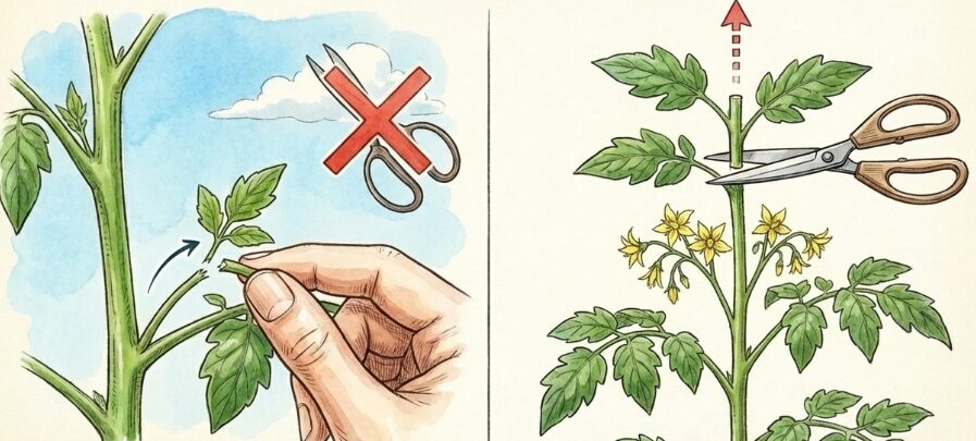 脇芽かきと摘心で収穫量アップ