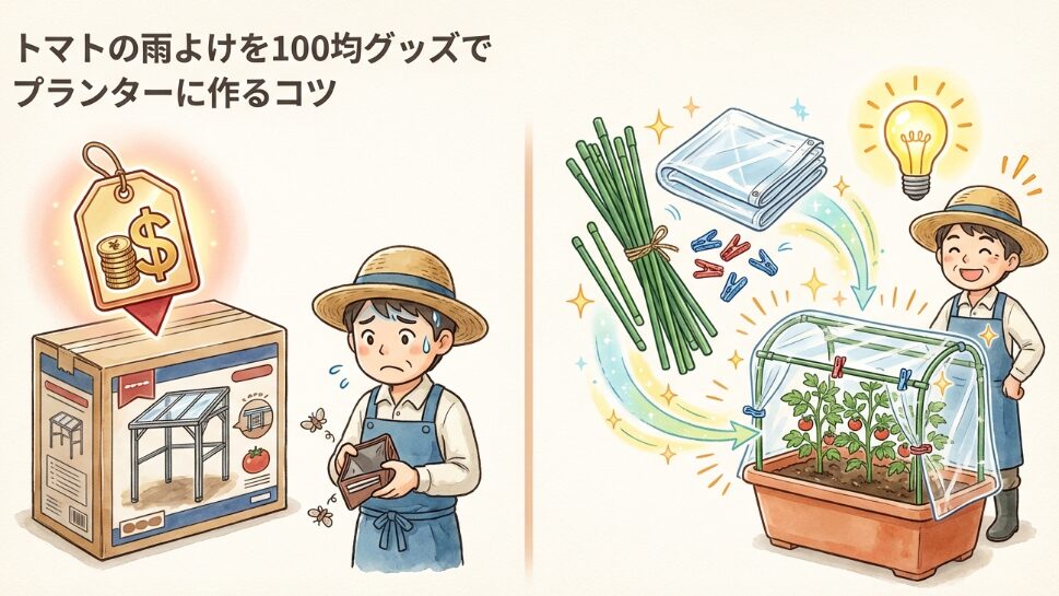 トマトの雨よけを100均グッズでプランターに作るコツ