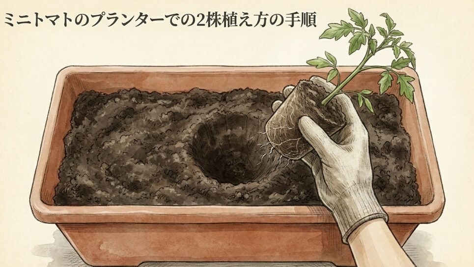 ミニトマトのプランターでの2株植え方の手順