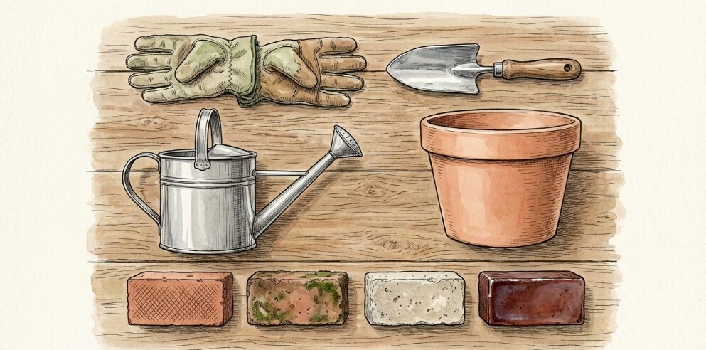 レンガでプランターの底上げをする手順