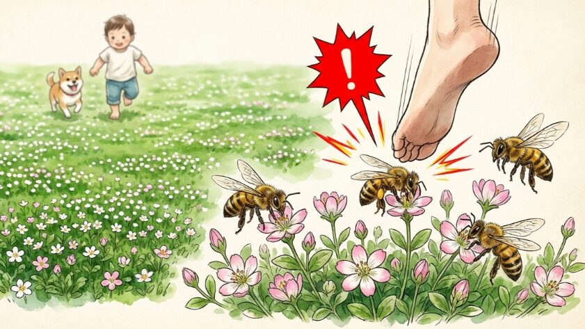 花にミツバチなどの虫が寄ってくる