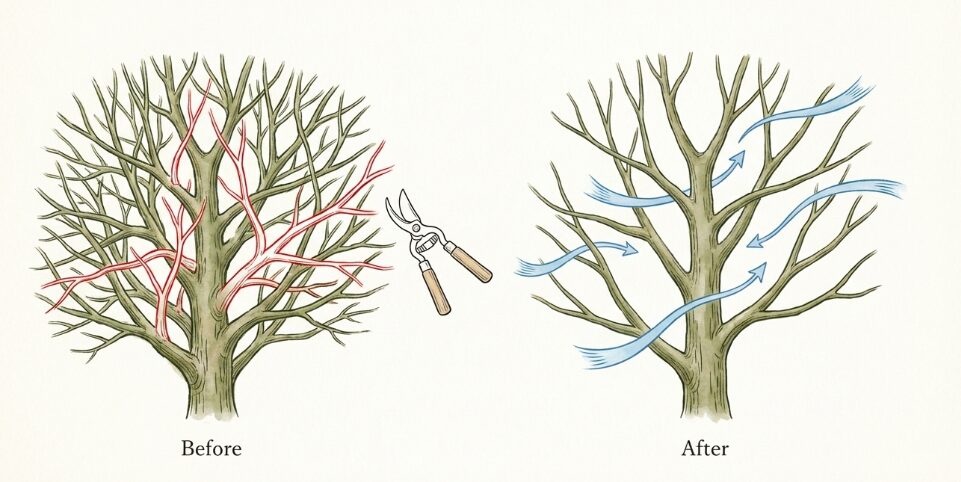 剪定作業を定期的に行い樹形を保つ