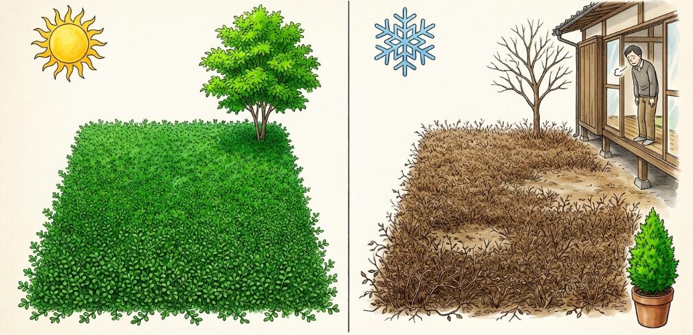 冬枯れで庭が茶色くなってしまう