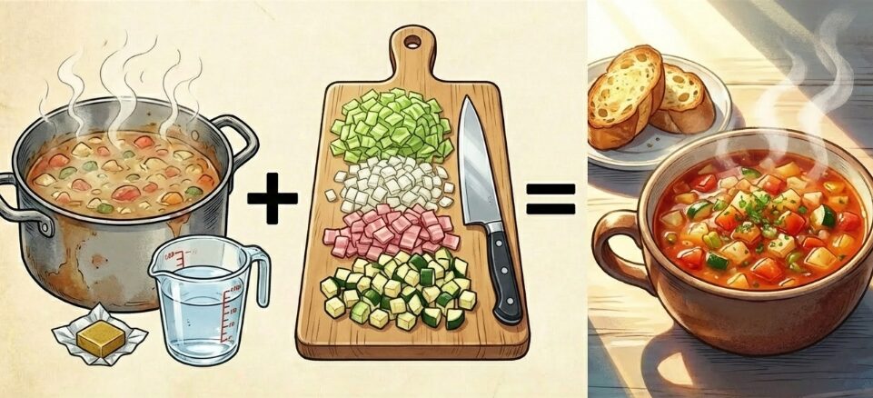 トマト風味を活かすミネストローネ風スープ