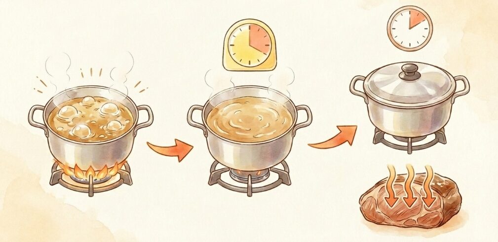 柔らかく仕上げる火加減と煮込み時間