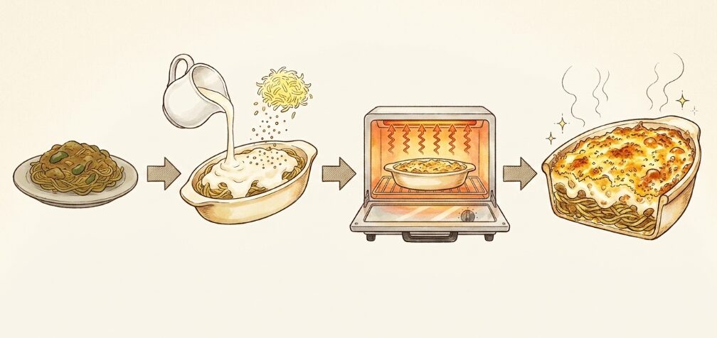 焼きカレーパスタへのリメイク法