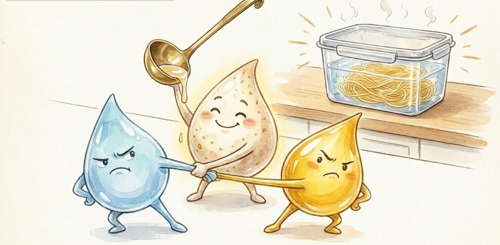 茹で汁の活用と電子レンジ調理器の導入