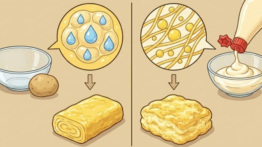 卵焼きをふんわりさせるマヨネーズとの比較