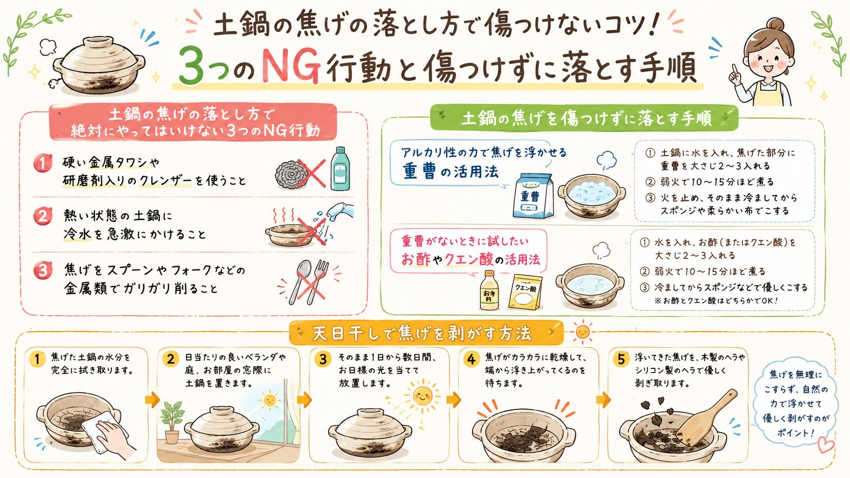 土鍋の焦げの落とし方
